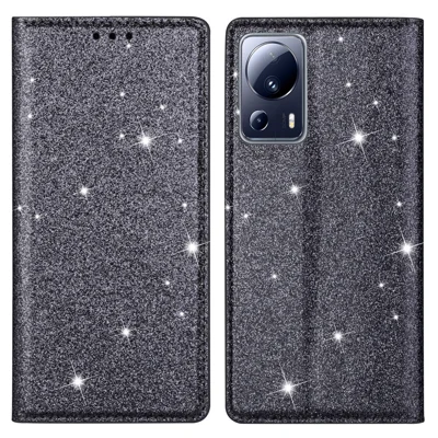 Für Xiaomi 13 Lite / Civi 2 5G PU-Leder-Glitzer-Handyhülle mit Ständer und Kartenfach - Grau