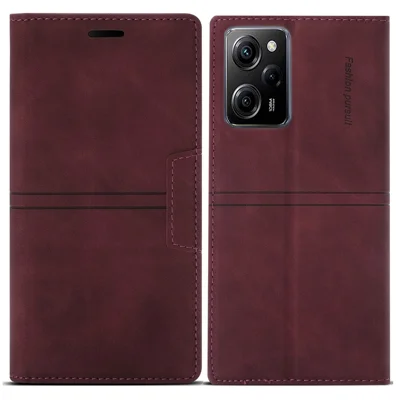 For Xiaomi Poco X5 Pro 5G / Redmi Note 12 Pro Speed 5G / Note 12 Pro 5G Wallet Phone Case Protective PU Leather Flip Cover - Wine Red