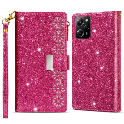 For Xiaomi Poco X5 Pro 5G / Redmi Note 12 Pro Speed 5G / Note 12 Pro 5G Phone Case Zipper Wallet PU Leather Cover - Rose
