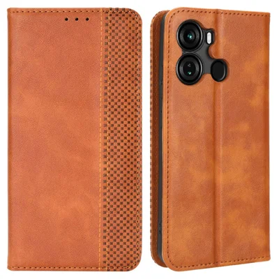 Futerał retro dla itel P40, magnetyczna obudowa z syntetycznej skóry PU z podstawką, etui portfelowe na telefon - brązowy