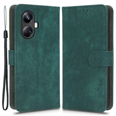 For Realme 10 Pro+ 5G RFID Blocking Wallet Phone Case PU Leather Stand Flip Cover with Strap - Green