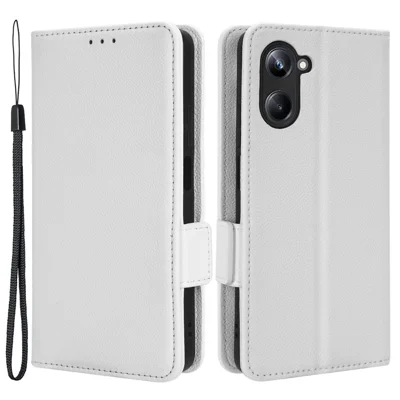 For Realme 10 Pro 5G PU Leather Wallet Phone Case Stand Litchi Texture Shockproof Protective Cover - White