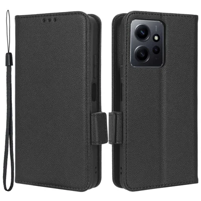 Для Xiaomi Redmi Note 12 4G PU кожаный защитный чехол с текстурой личи, откидной книжкой-подставкой и бумажником - черный