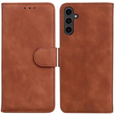 For Samsung Galaxy A24 4G (162.1 x 77.6 x 8.3mm) PU Leather Case with Stand Solid Color Wallet Phone Cover - Brown