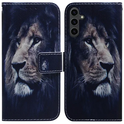 Phone Case for Samsung Galaxy A24 4G (162.1 x 77.6 x 8.3mm) Wallet Leather Cover Pattern Printing Phone Shell - Lion
