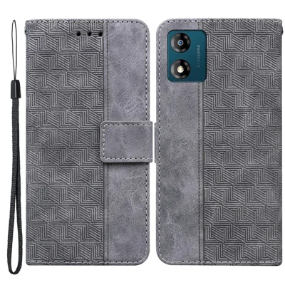 Stoßfeste Hülle für Motorola Moto E13 4G Wallet Phone Case Bedruckter Leder Flip Cover - Grau