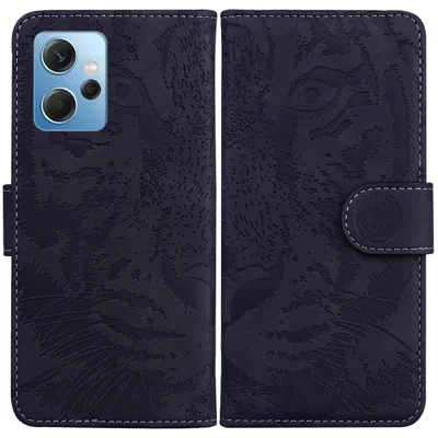 Flip etui med ståfunktion til Xiaomi Redmi Note 12 4G, tegnebogsetui med tiggertryk, PU-læder, sort