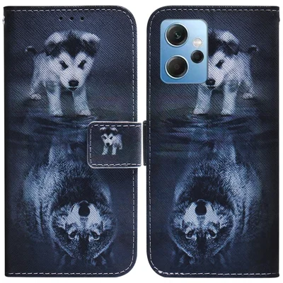 Til Xiaomi Redmi Note 12 4G Stødfast Mønsterprintet Telefonbeskyttelsesdæksel Læderlomme - Hund og ulv