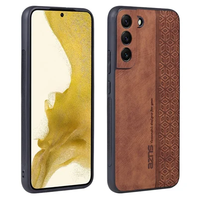 AZNS For Samsung Galaxy S21 FE 5G Anti-scratch Phone Case Imprinted Leather Coated TPU Cover - Brown