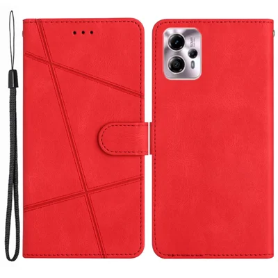 For Motorola Moto G13 4G / G23 4G / G53 5G Crazy Horse Texture Imprinted Lines Anti-drop Cover PU Leather Wallet Stand Phone Case - Red