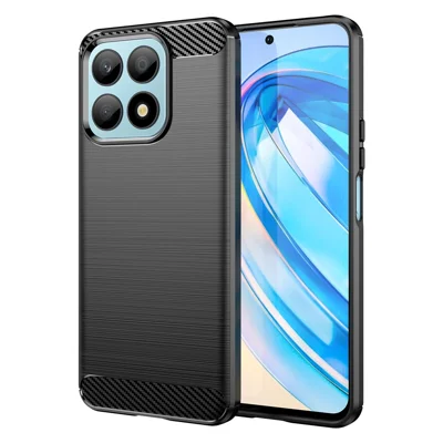 For Honor X8a 4G Carbon Fiber Texture Brushed TPU Phone Case Anti-drop Cell Phone Cover - Black