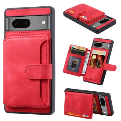 For Google Pixel 7 5G RFID Blocking Wallet Phone Cover Skin-touch Kickstand Leather Coated TPU Case - Red