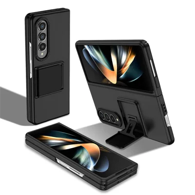 For Samsung Galaxy Z Fold4 5G Case Anti-Scratch Phone Cover Hard PC Case with Kickstand - Black