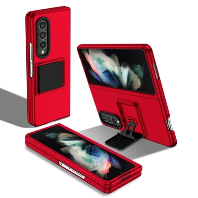 Protective Case for Samsung Galaxy Z Fold3 5G Hard PC Case Anti-Scratch Phone Cover with Kickstand - Red