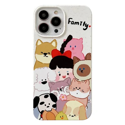 For iPhone 14 Pro Case Wheat Straw Degradable Phone Cover Pattern Printing Phone Shell - Family