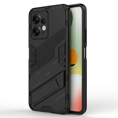 Til Xiaomi Redmi Note 12 4G Anti-kridshård telefoncase med foldbar holder TPU+PC beskyttelsescover - Sort