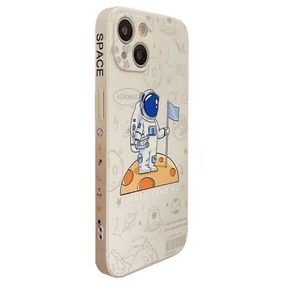 For iPhone 14 Plus Precise Cutout Anti-drop Phone Case Moon Astronaut Pattern TPU Back Cover - White