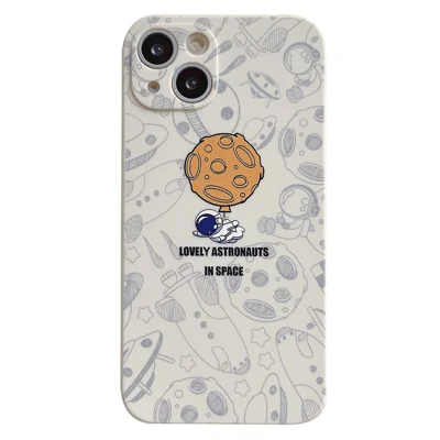 For iPhone 13 6.1 inch Lovely Astronaut Phone Case Precise Cutout Soft TPU Anti-scratch Cover - White