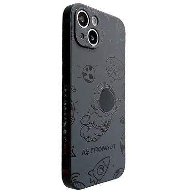 For iPhone 14 Plus Space Astronaut Pattern Phone Case Soft TPU Precise Cutout Phone Shell Cover - Black