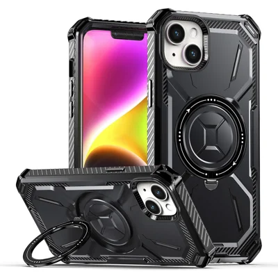 Magnetic Phone Case for iPhone 13 , PC+TPU Ring Kickstand Phone Cover Compatible with MagSafe - Black