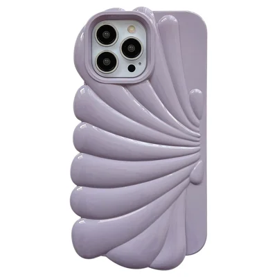 Seashell Shape Phone Case for iPhone 14 Pro , Glossy Surface Soft TPU Phone Protective Cover - Purple