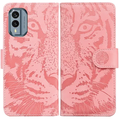 For Nokia X30 5G Tiger Imprinted PU Leather Wallet Case with Stand Drop-proof Phone Cover - Pink