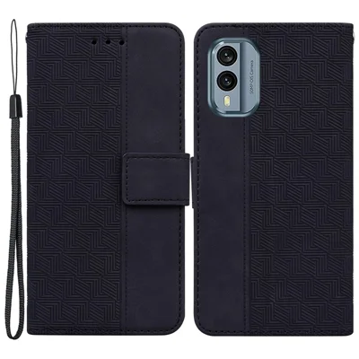 For Nokia X30 5G Geometry Pattern Imprinted Flip Phone Case PU Leather Wallet Stand Cover - Black