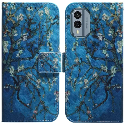For Nokia X30 5G Pattern Printing Phone Cover PU Leather Wallet Stand Shockproof Case - Apricot Flowers