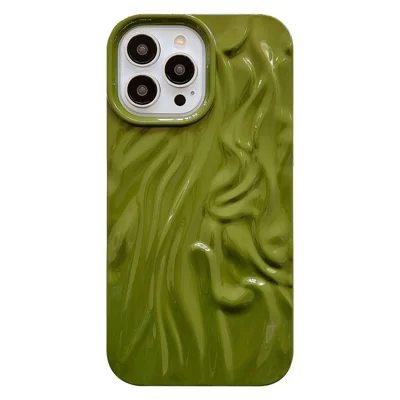 For iPhone 14 Pro Max Back Protective Cover, Pleat Design Drop-proof Soft TPU Glossy Phone Case - Green