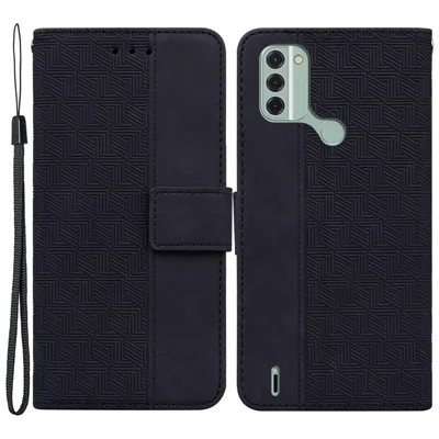 For Nokia C31 4G PU Leather Wallet Phone Case Geometry Pattern Imprinted Folding Stand Cover - Black