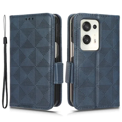 For Oppo Find N2 5G Stand Phone Case PU Leather Imprinted Triangle Protective Phone Wallet Cover - Blue