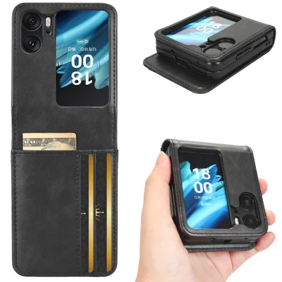 For Oppo Find N2 Flip 5G PU Leather Folding Phone Case Card Slots Phone Cover - Black