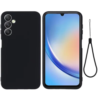 For Samsung Galaxy A24 4G (162.1 x 77.6 x 8.3mm) Phone Case Liquid Silicone Cover with Strap - Black