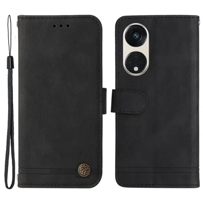 For Oppo Reno8 T 5G / A1 Pro 5G Leather Wallet Cases Skin Touch Phone Cover Stand with Strap - Black