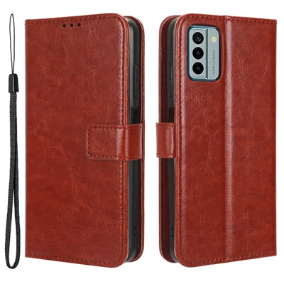 For Nokia G22 Wallet Phone Case PU Leather Crazy Horse Texture Flip Folio Cover with Stand - Brown