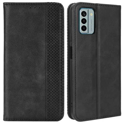 For Nokia G22 PU Leather Retro Phone Case Wallet Stand Magnetic Flip Cover - Black