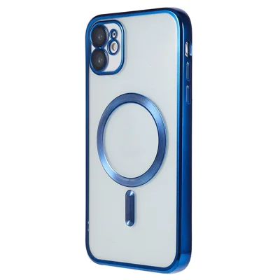 Magnetic Clear Phone Case for iPhone 12 6.1 inch , Soft TPU Precise Cutouts Shockproof Cover with Lens Film - Blue