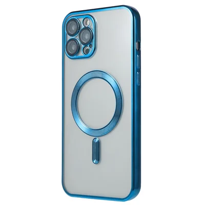 For iPhone 12 Pro Max 6.7 inch Clear TPU Phone Case Precise Cutouts Magnetic Cover with Lens Protector - Blue