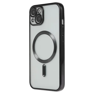 For iPhone 14 TPU Phone Case Precise Cutouts Magnetic Cover with PC Lens Protector - Black