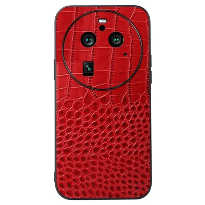 For Oppo Find X6 Pro Phone Case Genuine Cowhide Leather+PC+TPU Crocodile Texture Phone Cover - Red