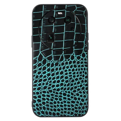 For Oppo Find X6 Cell Phone Case Crocodile Texture Genuine Cowhide Leather Coated PC+TPU Cover - Green