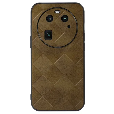 For Oppo Find X6 Grid Texture Phone Case PU Leather Coated PC+TPU Cover - Green