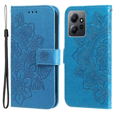 Til Xiaomi Redmi Note 12 4G Etui Blomstermønster PU Læder Wallet Ståetilbehør Telefondæksel - Blå