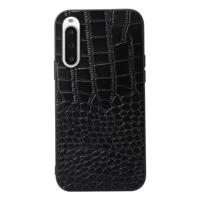 For Sony Xperia 10 V Slim Phone Case Genuine Cowhide Leather+PC+TPU Crocodile Texture Shockproof Cover - Black