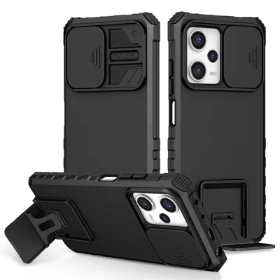 Kickstand Phone Case for Xiaomi Redmi Note 12 Pro 5G / Note 12 Pro Speed 5G / Poco X5 Pro 5G , Slide Camera Protection PC + TPU Back Cover - Black