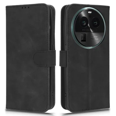 For Oppo Find X6 PU Leather Flip Wallet Case Stand Feature Skin-touch Shockproof Cell Phone Cover - Black