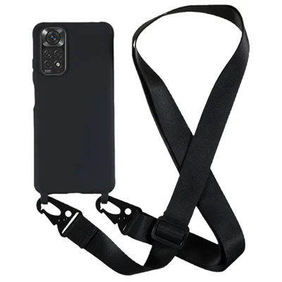 For Xiaomi Redmi Note 11 4G (Qualcomm) / Note 11S 4G Soft TPU Phone Case Matte Finish Anti-drop Cover with Wide Lanyard - Black