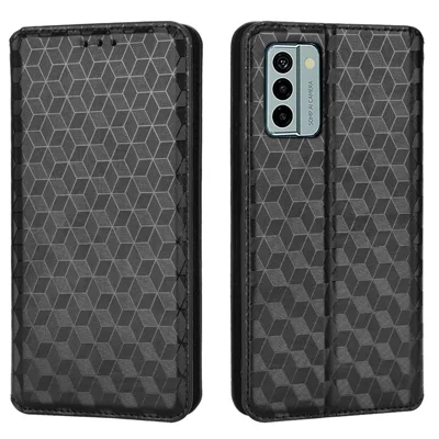 For Nokia G22 PU Leather Wallet Stand Phone Cover Rhombus Pattern Imprinted Phone Case - Black