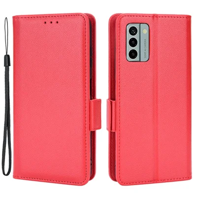 Litchi Texture Phone Case for Nokia G22 , PU Leather Wallet Stand Phone Cover - Red