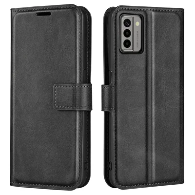 For Nokia G22 4G Leather Wallet Cell Phone Case Square Magnetic Clasp Calf Texture Stand Cover - Black